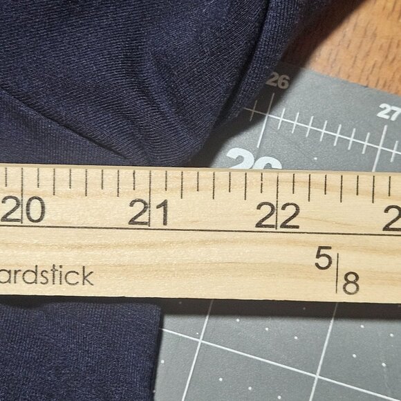 Chicos Navy Blue Cowl Neck Long Sleeve Top Ruched Sleeves Side Slits Size XL Lyo - Picture 5 of 9